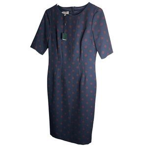 Hobbs London Sheath Astaea Dress Womens UK 10 US 6 Polka Dot Blue Red New $355